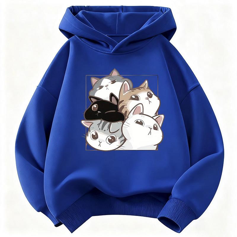 Comfortable Warm Hooded Kids Cat Design Children's Sweatshirt Cute Hoody for Boys Girls Autumn Spring Casual Hoodies