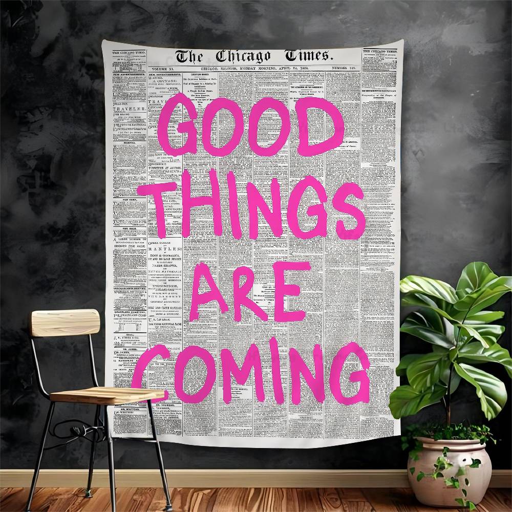 Retro Newspaper Pink Popular Quote Print Cartoon Tapestry Wall Hanging Decoration Household Home Decor