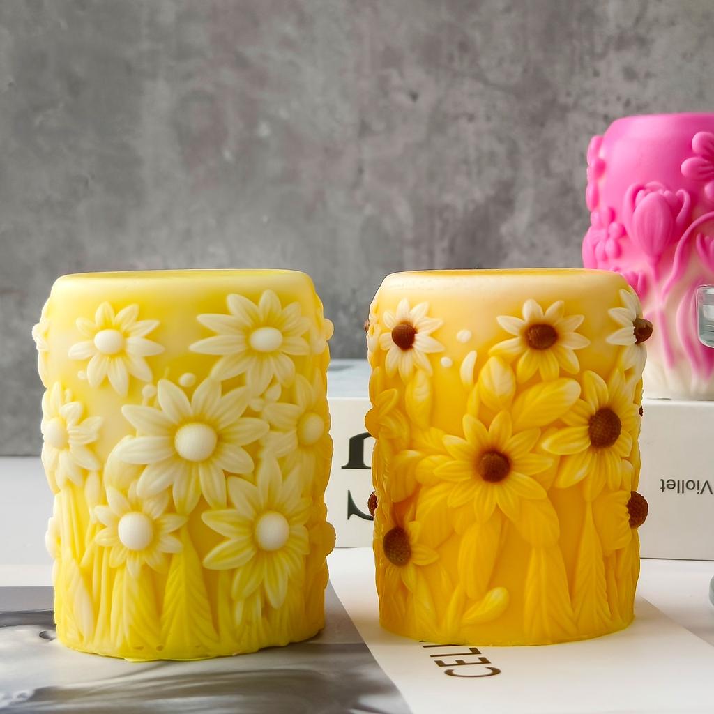 DIY Maple Tulip Cylinder Silicone Candle Mold Handmade Aroma Plaster Ornaments Mould Flowers Pillar Candle Making Supplies