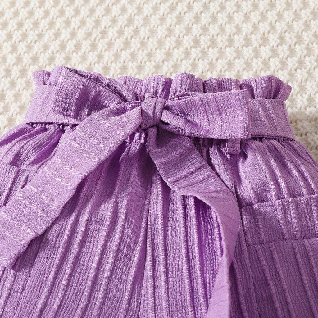 Mädchen Mode Anzug Sommer Kinder Casual Neckholder Top Offene Tasche Shorts mit Gürtel Anzug