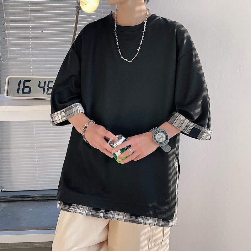 Summer Men's T-shirts Loose Mid Length Plus Size Three Quarter Sleeves Streetwear Outdoor Top