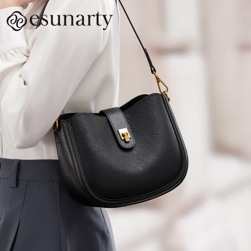 ESUNARTY 2026 Genuine Leather Saddle Crossbody Bag
