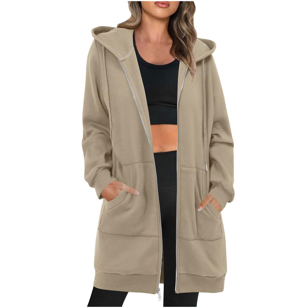 Women's Fashion Zipper Jacket Lightweight Oversized Hoodie Casual Sweatshirt With Pockets