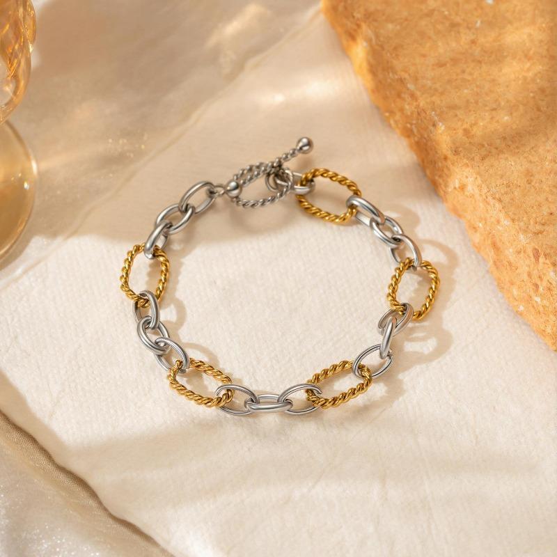 Minimalist 18k Gold Plated Stainless Steel Two Tone Twisted Cross Chain Ot Buckle Bracelet