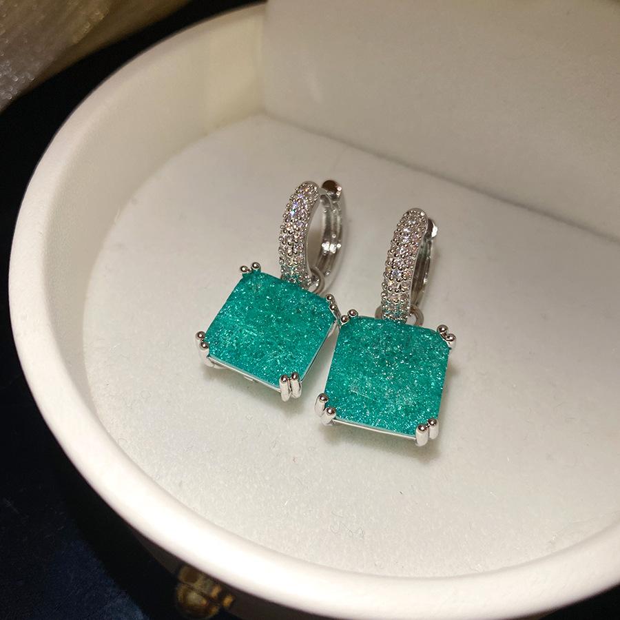 Square Crystal Pendant Earrings Retro Exquisite Jewelry for Party Wedding
