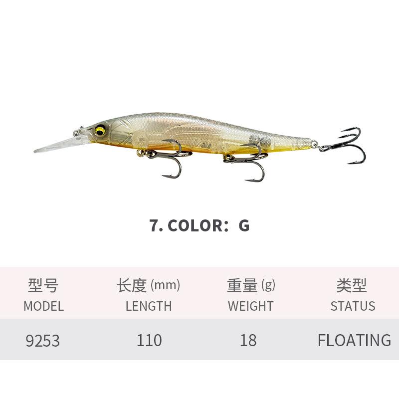 18g 11cm/4.3in 12 Colors Floating Minnow Lure with Barbed Treble Hooks#6 Long Casting Minnows Sea Fishing Minnow Fishing Lure