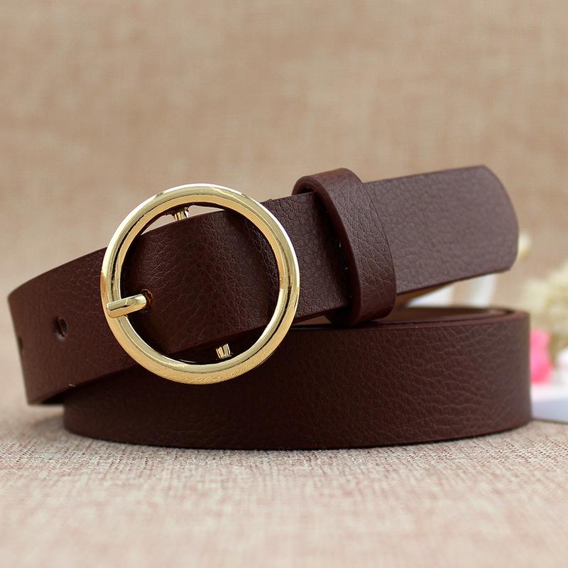 Women'S Round Buckle Belt Casual Retro Jeans Belt Women'S Decorative Thin Belt