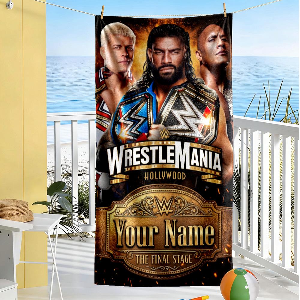 Toalla de Playa Personalizada con Nombre de Wrestlemania Alta Absorción y Secado Rápido