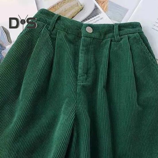 Vintage-Cord-Damen-Shorts, elastisch, hohe Taille, Knopf, Reißverschluss, Shorts, Taschen, weites Bein, kurze Hose