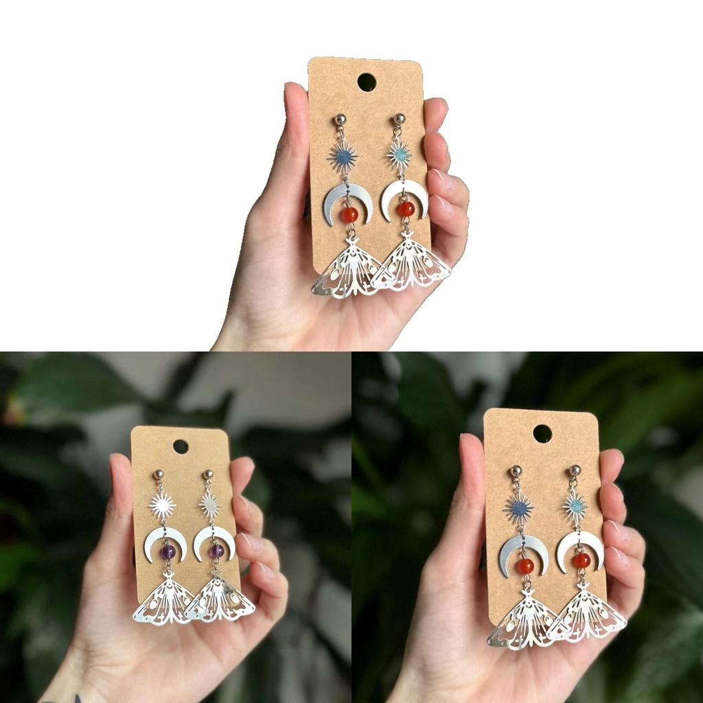 Silver Earrings With Crystal Moon And Sun Pendant For Women