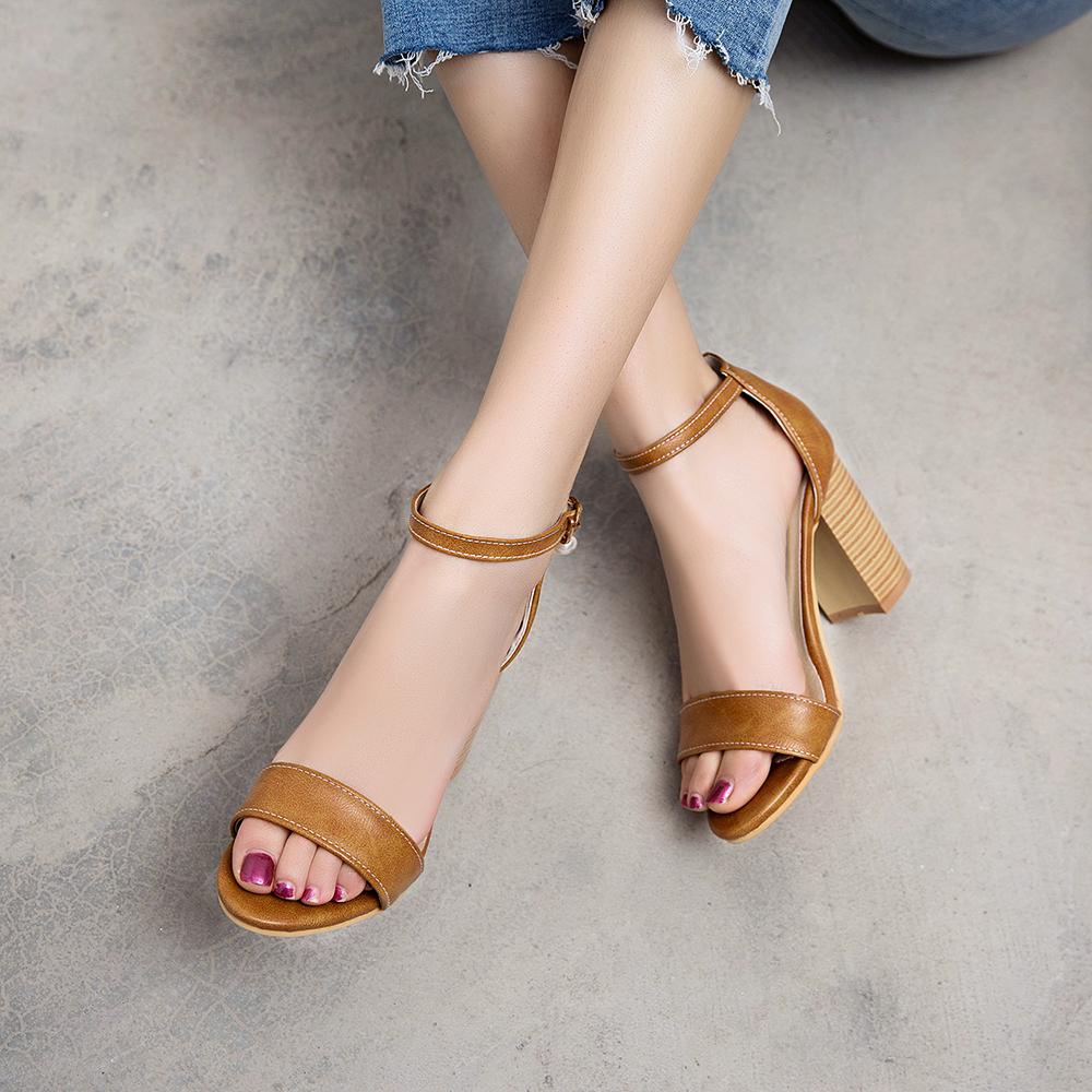 Fashion Women Sandals Ankle Strap High Chunky Heels Office Lady Dress Shoes Small Large Plus Size 32 50