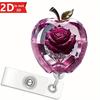 Elegant Flower Apple Badge Clip - 2D Acrylic ID Card Holder for Nurses, Teachers, and Office Staff.