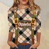 Women Casual Three Quarter Sleeve Oktoberfest Print Round Neck Top Lightweight Soft Fabric Festival Shirt