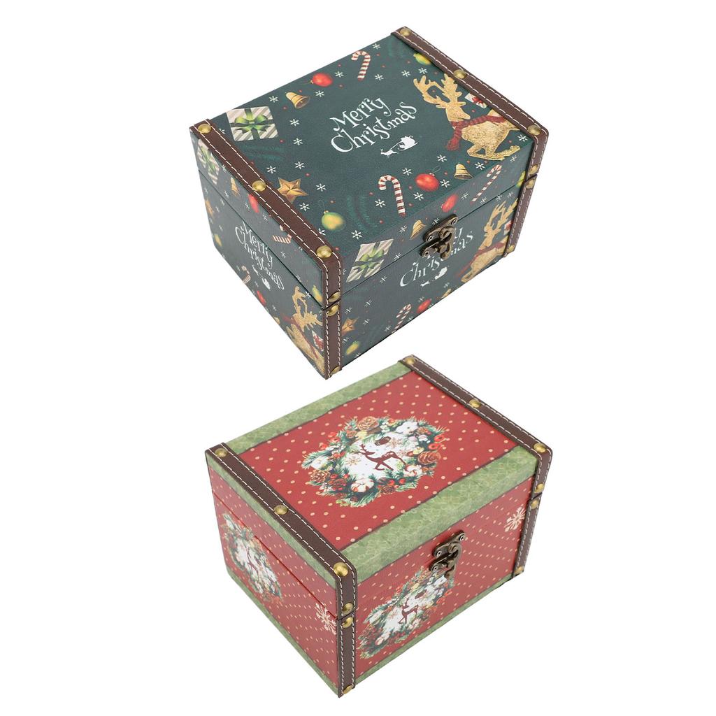 Wooden Trinket Box Vintage PU Leather Christmas Gift Box Jewelry Keepsake Storage Box for Kids Chris