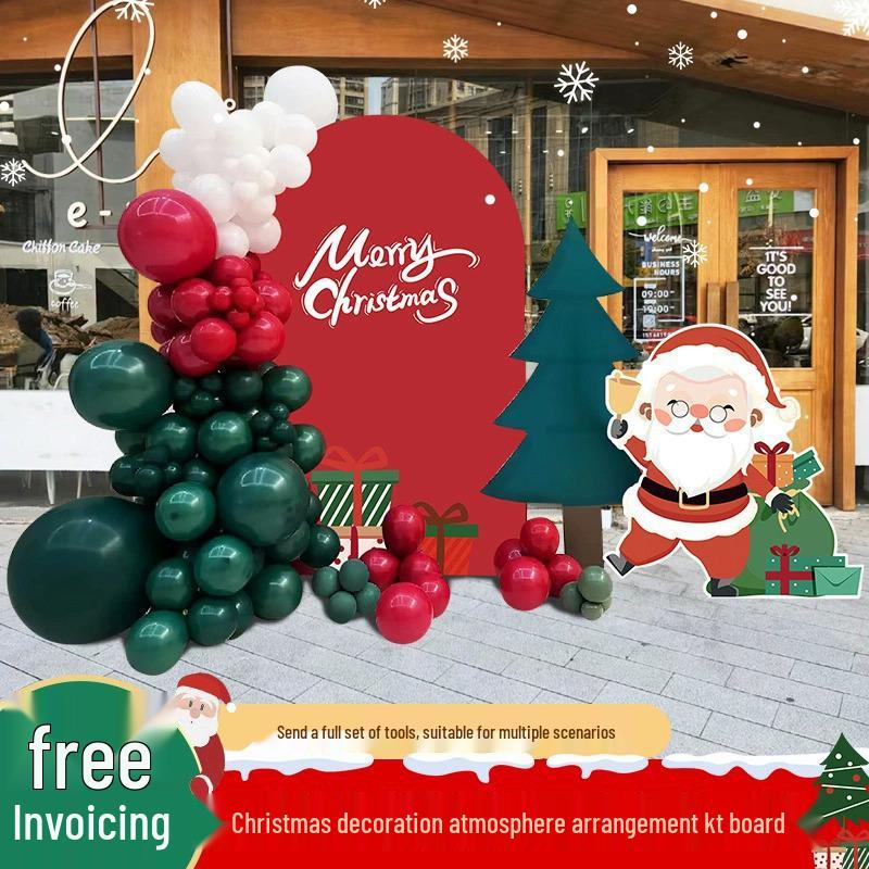 Festliche Weihnachtsszene Anordnung: Einkaufszentrum Event Dekoration mit Ballonkunst und Hintergrund