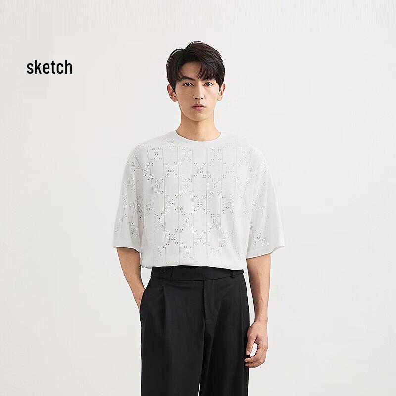 CROQUIS Men's 2025 Summer Loose Fit Round Neck Short Sleeve Knit T-Shirt