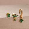 3PCS 12 Styles Green Cubic Zirconia Flower Pendant Earring Set For Women Stainless Steel Round U-Shape Hoop Earring Jewelry