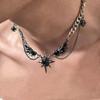 Gothic Dark Style Metal Wings Star Cross Thorny Heart Pendant Necklace Y2K Personalized Creative Punk Women Men Charm Jewelry