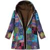 New Autumn Winter Women's Vintage Cotton Linen Coat, Thickened Zip-Up Hooded Jacket with Pockets and Floral Print