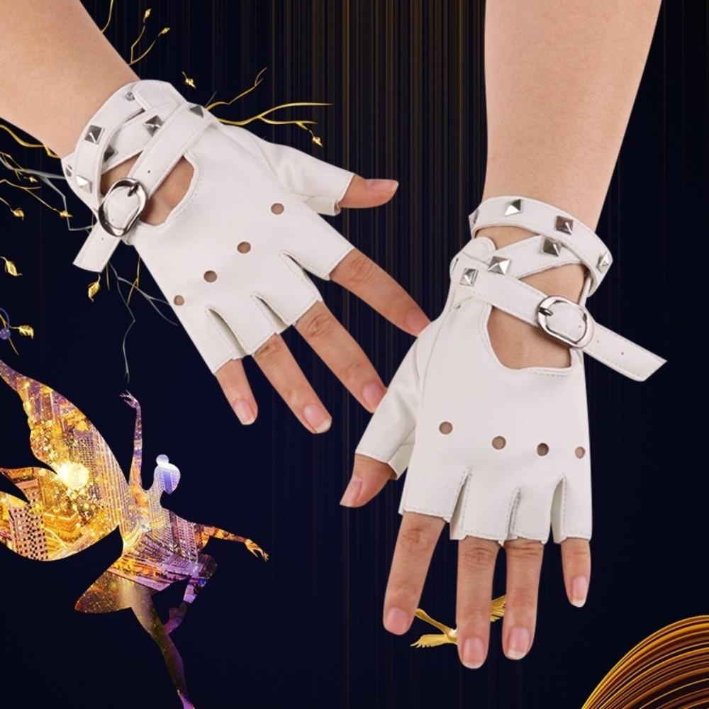 Punk Rivets Belt Wrist Gloves Cool Anti-Slip Half Finger Gloves Trendy Breathable Driving Gloves Rock-and-roll