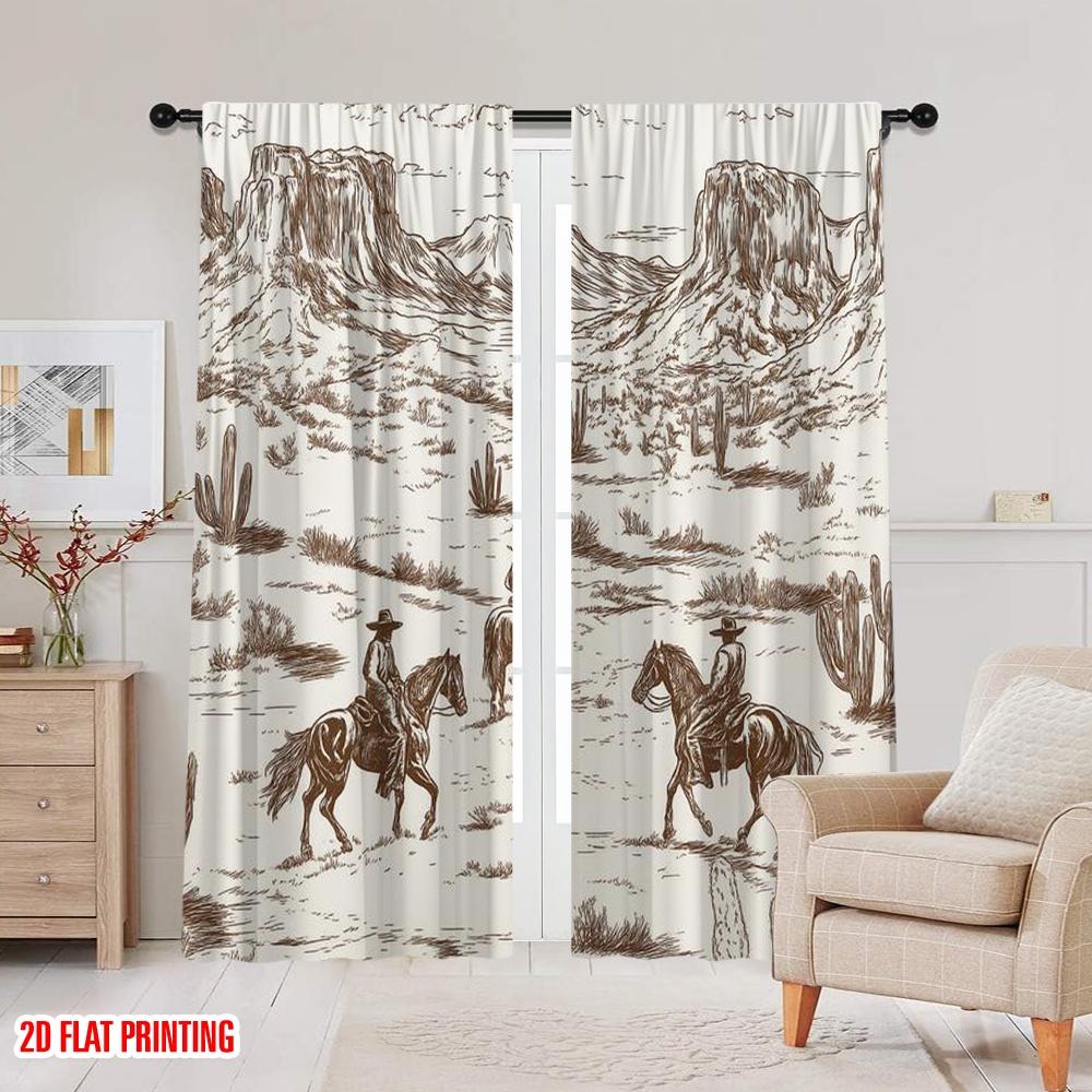 2 st, 2D-plantryckta Ljusfiltrerande Gardiner Ökenryttare(1) Mångsidigt tyg (utan spö) Gåvor Använd för Vardagsrum,