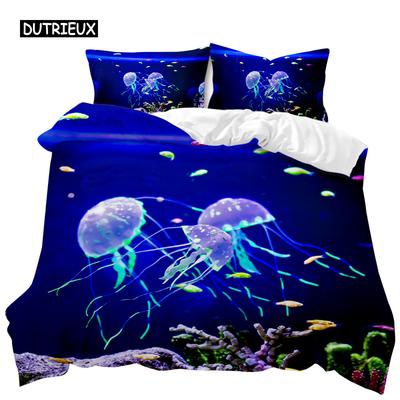 Jellyfish Duvet Cover Set Jellyfish Printed Comforter Cover for Teens Kids Ocean Theme Bedspread Sea Coral Polyester Quilt Cover