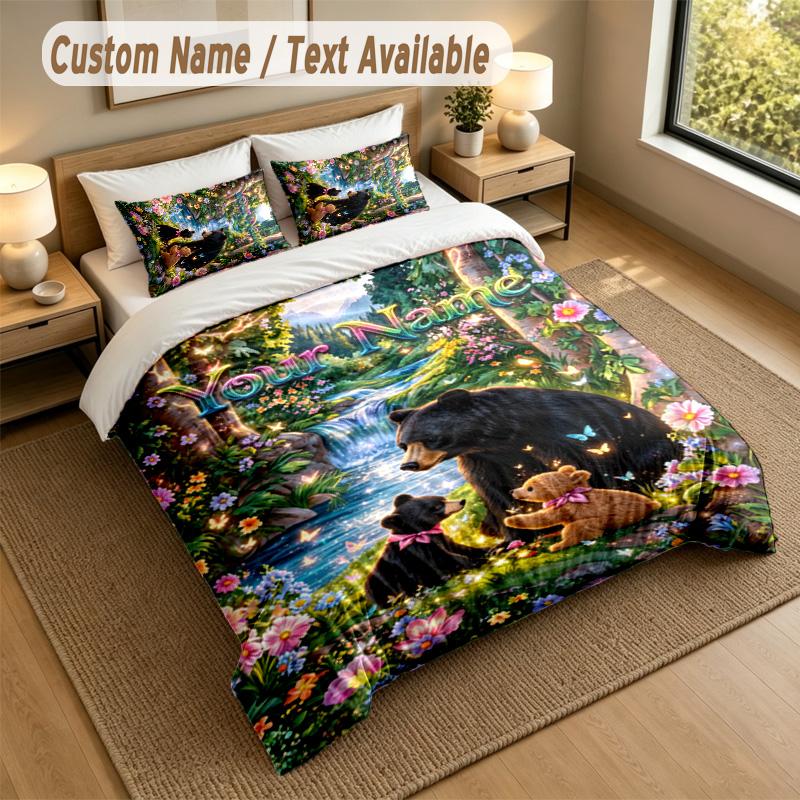 Bear Panda Theme Personalized 3Pcs Bedding Set Custom Text & Name 1 Sheet 2 Pillowcases Household Bedding 1pc