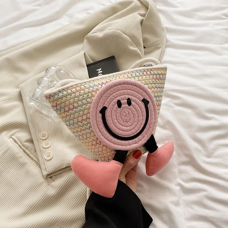 Color Woven Three-dimensional Smiley Face Bucket Portable Messenger Bag
