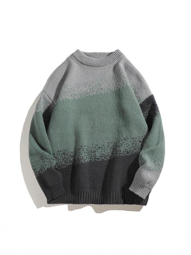Men’s Retro Gradient Color Block Sweater - Autumn/Winter Loose Knit Pullover