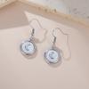 Teamer White Enamel Crescent Round Pendant Stainless Steel Dangle Earrings For Women Girls Fashion Wedding Romantic Jewelry Gift