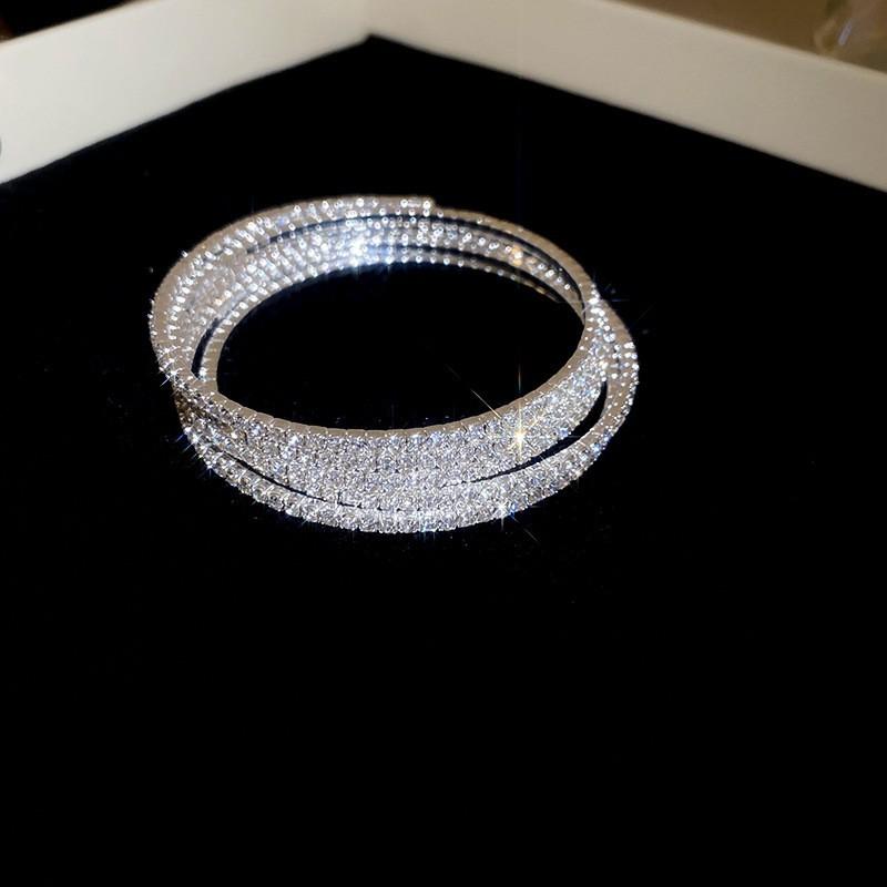 Super Flash Zircon Round Heart-shaped Flower Multi-layer Open Bracelet Exquisite and Beautiful Bracelet Light Luxury Jewelry Women