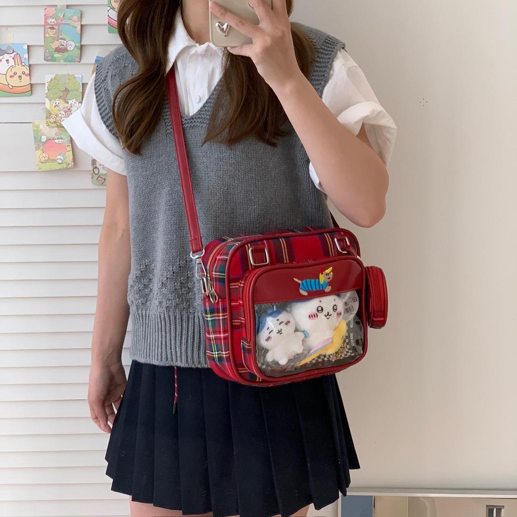 Japanese New Cartoon Puppy Transparent Ita Bag Large Capacity Shoulder Bag for Girls Y2K Crossbody Bag with Pocket Wallet
