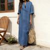 Yousheng Summer Maxi Dress for Women Casual Loose Fit Long Sleeve V Neck Dress Boho Beach Vacation Long Dress with Front Pocket