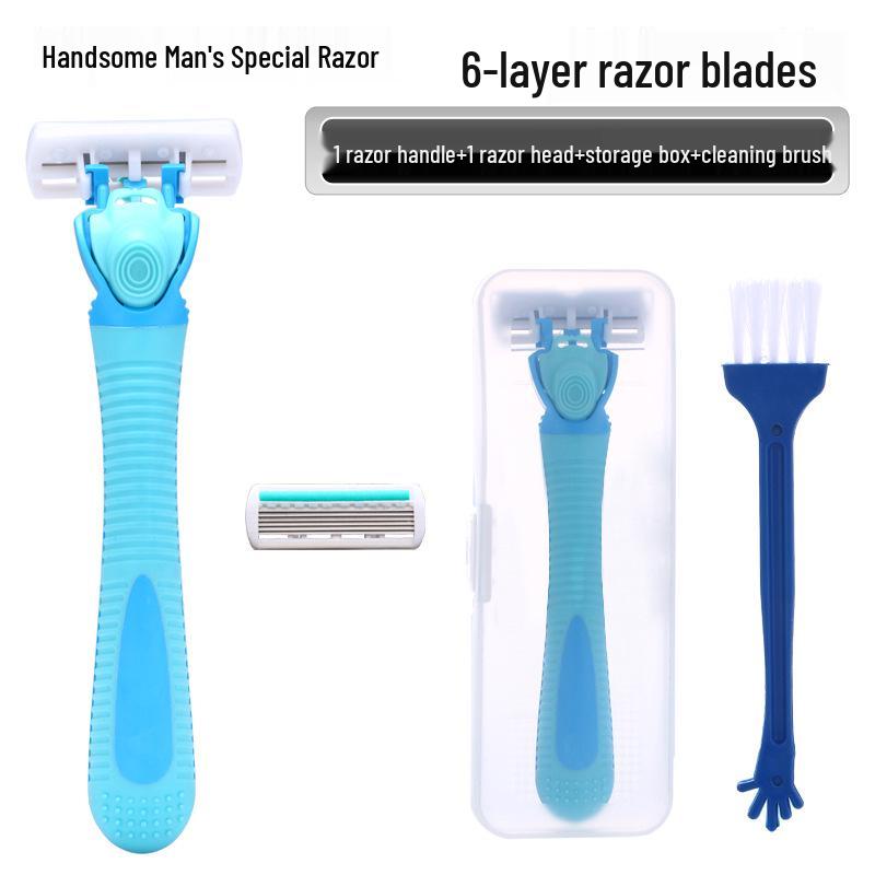 6-Blade Manual Shaver for Men - Razor with Blade Holder