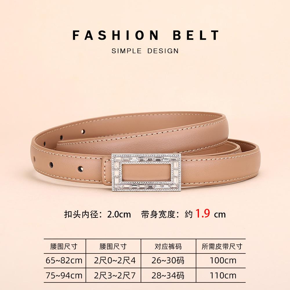 Women'S Leather Belt Rhinestone Inlaid Premium Jeans Pants Belt Square Buckle Cowhide Belt Women'S