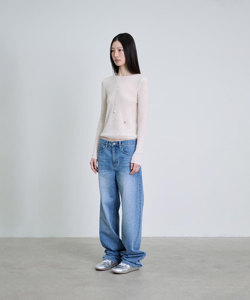 Deoaeteus Alpaca Wool Sheer Boatneck Pullover_Ivory