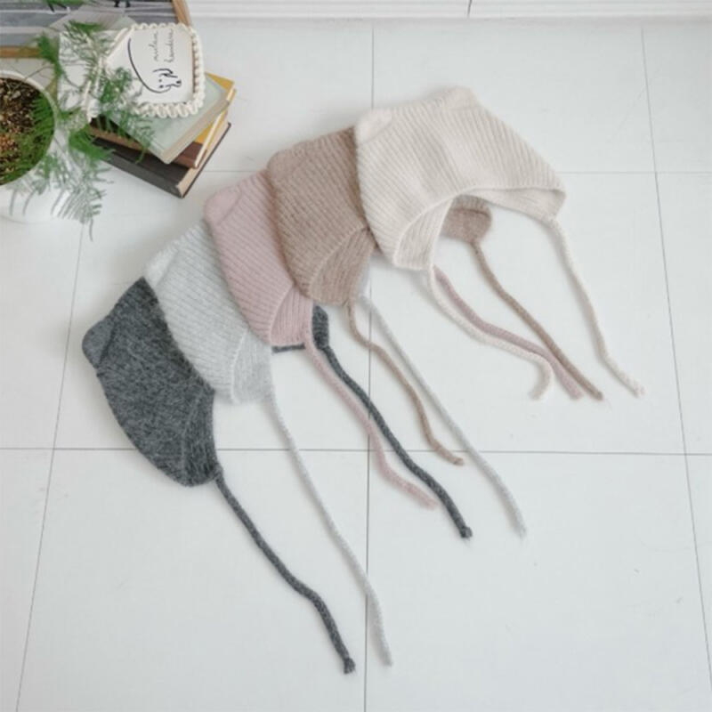 Women s Angora Beanie Hat Cat Ear Knit ivory
