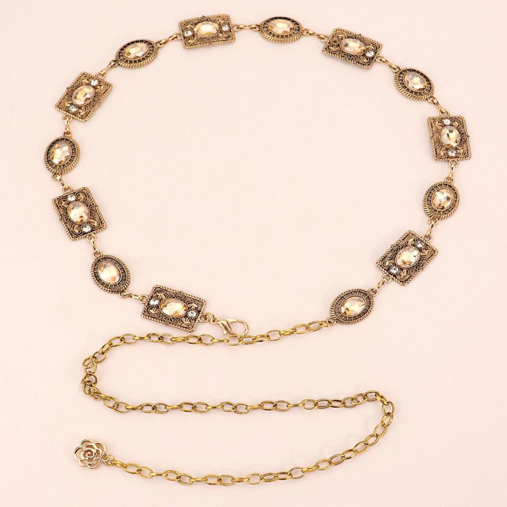 Ethnic Style Gold Waist Chain with Rhinestone Details
