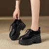 2026 Autumn Women Patent Leather Woven Lace‑Up Wedge Platform Pumps, British Retro Style Extra Thick‑Sole Versatile Casual Daily Leather Shoes