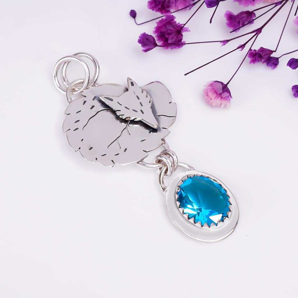Blue Topaz Gemstone 925 Sterling Silver Pendant V8987, Blue Pendant, Oval Pendant, Valentin's Day Gift, Gift For Her, Birthday Gift, Handmade Jewelry,