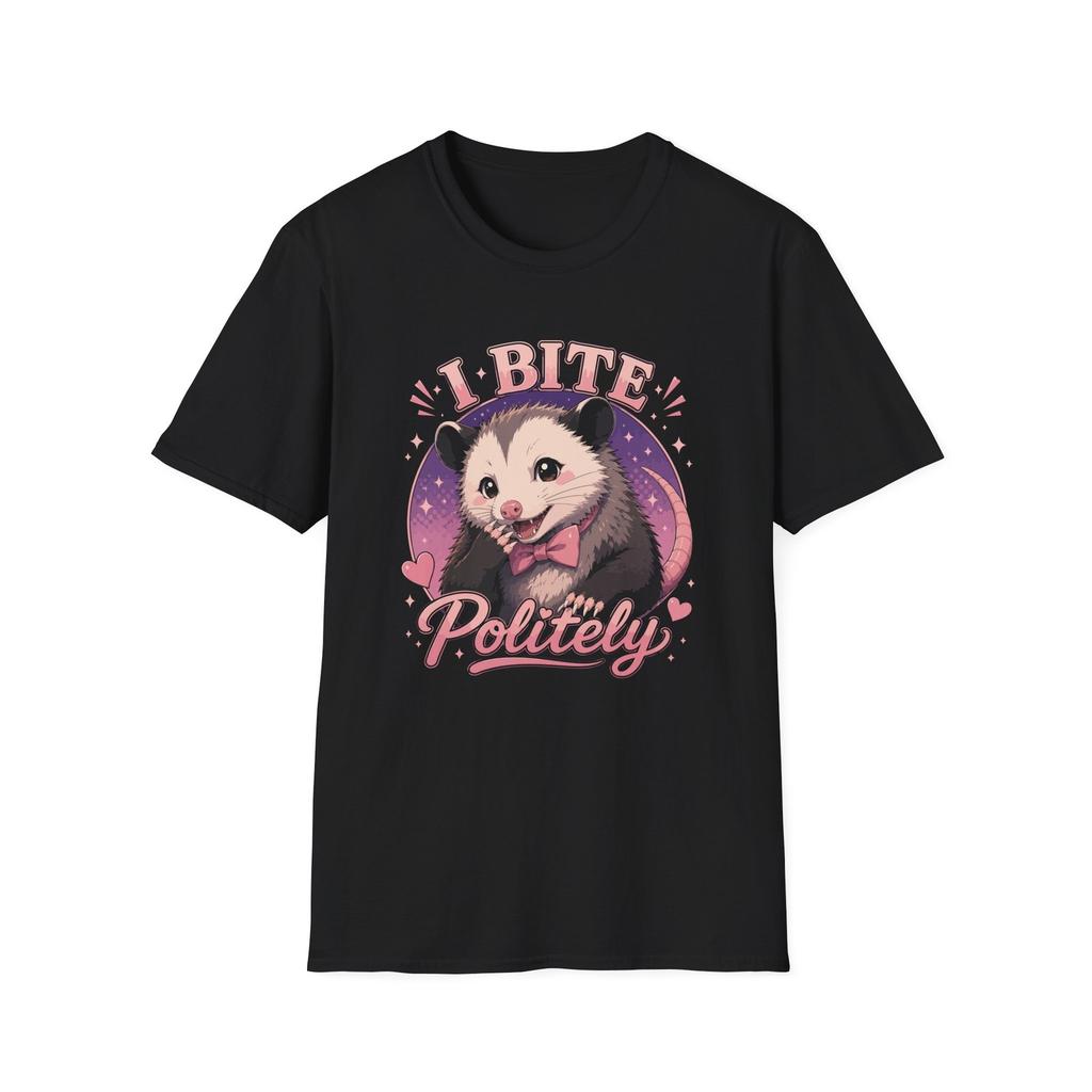 I Bite Politely Possum Unisex T-Shirt | Cute Retro Opossum Design