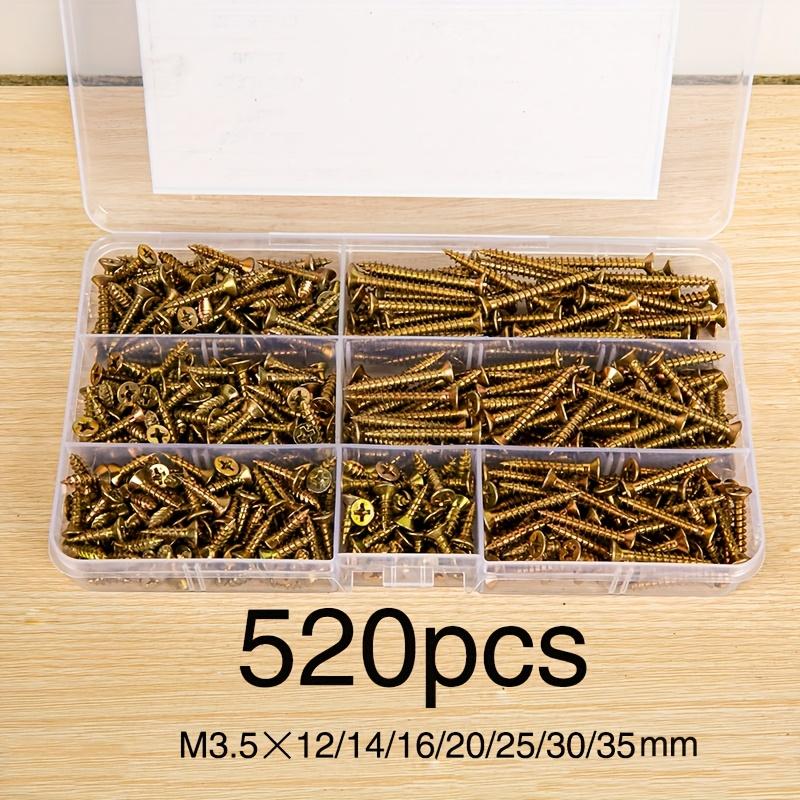 520pcs M3.5/12/14/16/20/25/30/35mm Countersunk Self-Tapping Screws Set, Colorful Cross Head for Industrial, Home, and Furniture