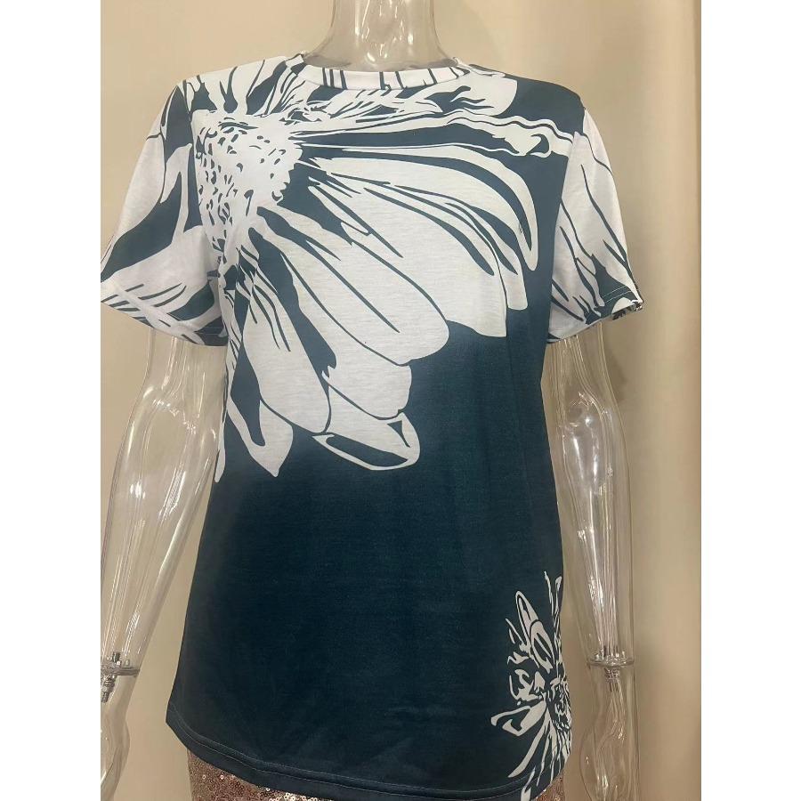 Summer Casual Floral Print T Shirt Women O Neck Short Sleeve T Shirts