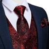Dibangu Chaleco rojo para hombre Chaleco Paisley Corbata y pañuelo Chaleco de boda Conjunto Chaleco de traje formal para hombre