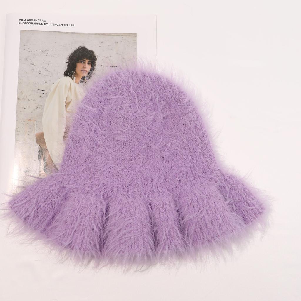 New autumn and winter pulling bucket hat, warm Korean version imitation mink plush hat, thick ear protector basin hat, knitted wool hat