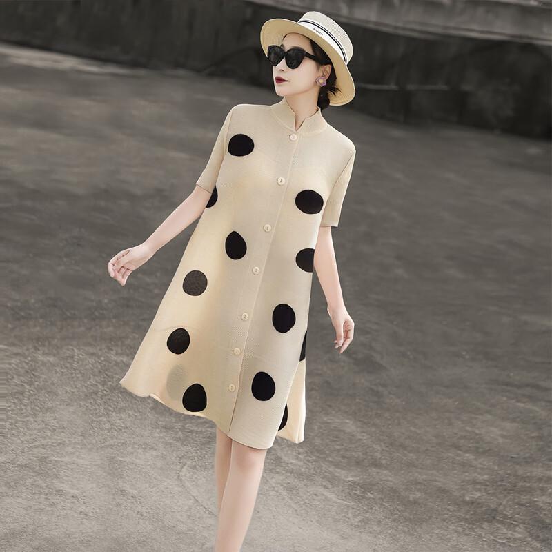 

Lanseer Polka Dot Color Block A-Line Midi Dress F