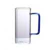 Square Glass Mug with Blue Handle