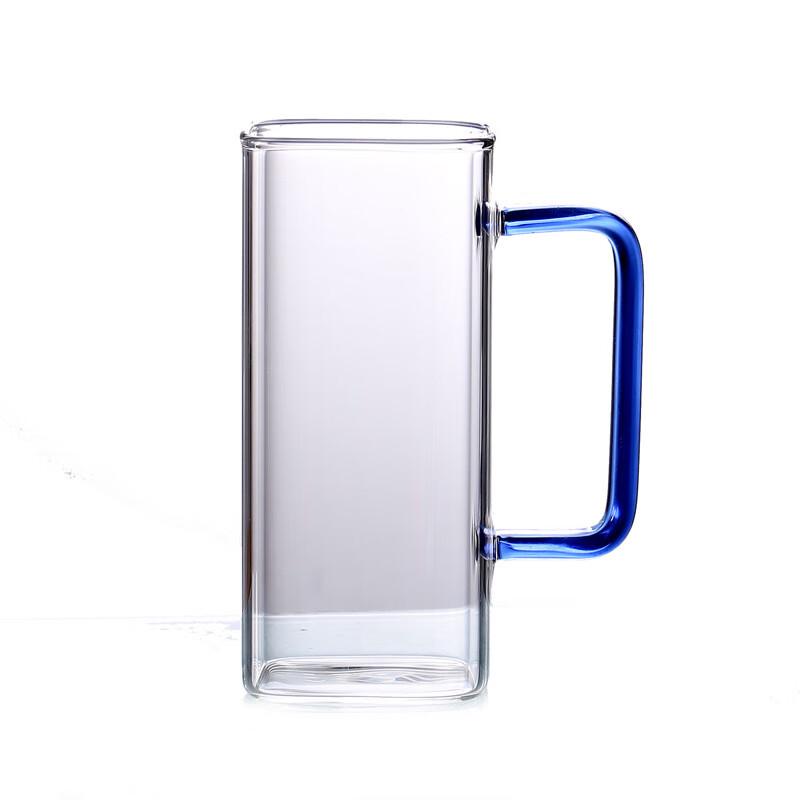 Square Glass Mug with Blue Handle