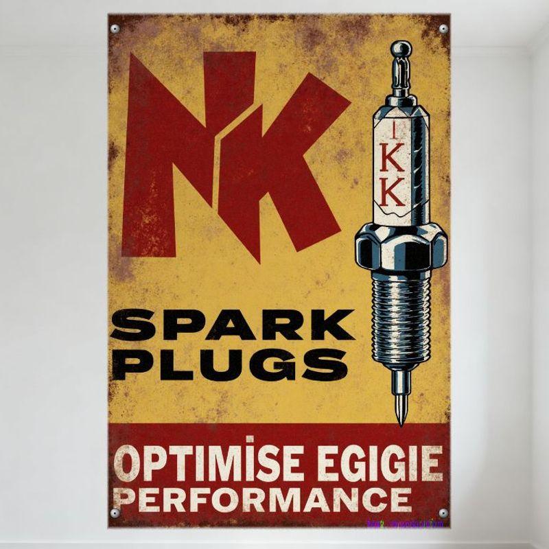 

NK Spark Plugs Vintage Tin Sign Distressed Rusty Retro Engine Performance Metal Plaque for Garage Man Cave Wall Decor 20x30cm（7.8x11.8inch）