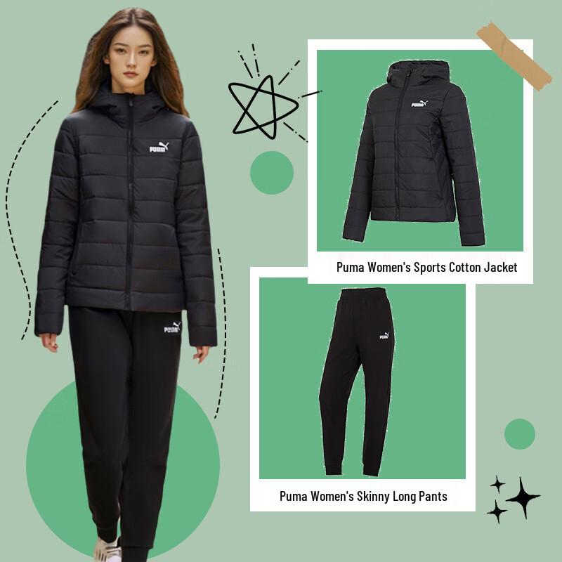 Puma Women s Hooded Padded Jacket & Fleece Pants Set M